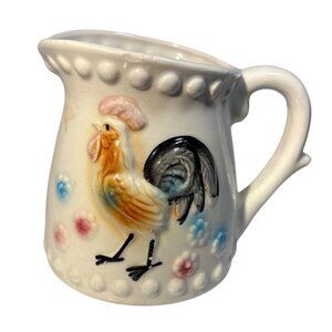 Rooster Creamer Pitcher 1-Cup Floral Vintage Ceramic Japan 3.5" Tall Farmhouse